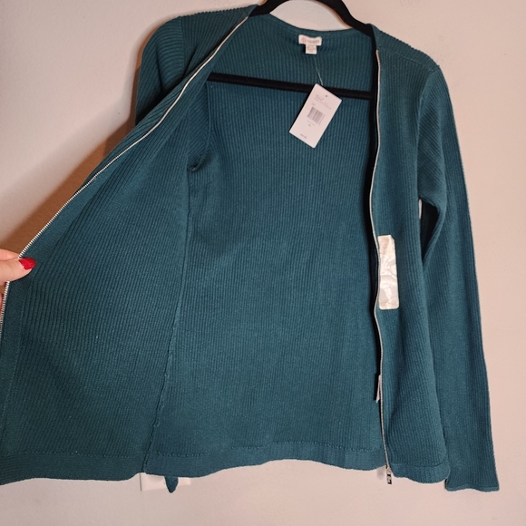 NWT GUESS Malina Green Ribbed Zip Front Long Sleeve Sweater Size XL - Picture 16 of 16